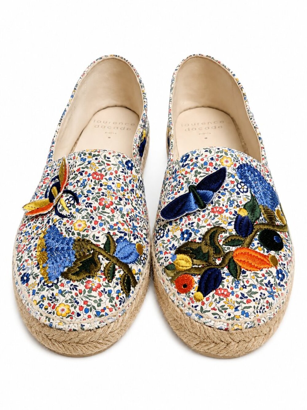 Laurence Dacade Floral Embroidered Espadrille Flats Size 7 Luxury Designer Shoes